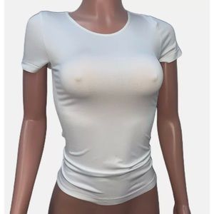 White Seamless Stretch Crewneck T-shirt Top New